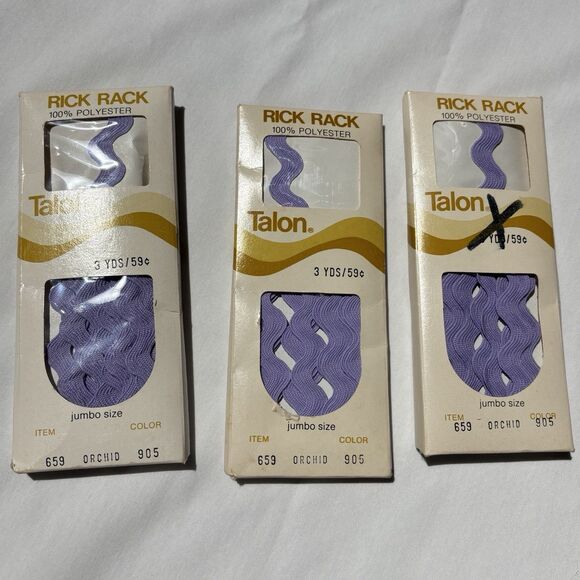 VTG Talon Rick Rack Jumbo Size Orchid Lavender Purple Sewing Trim 3 Pkgs Sealed - Picture 1 of 2